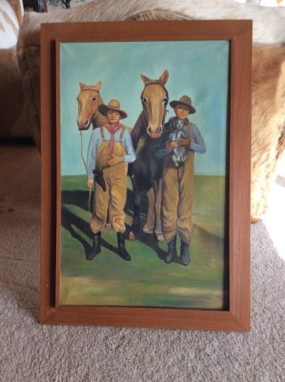 Lrg Vintage Oil Ranch Boys Western Horses Gun & Dog Amish Farm Country Stunning