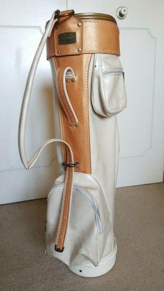 Vintage Macgregor Stovepipe Cream Tan Leather Golf Bag Cart Bag Mac Gregor