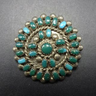 Signed Vintage Zuni Sterling Silver Turquoise Petit Point Cluster Pin/pendant