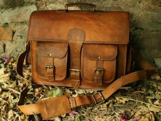 Men’s Leather Messenger Bag Vintage Brown Shoulder Laptop Bag Briefcase