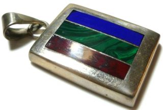 Mexico Mexican Sterling Silver Malachite Jasper Lapis Mens Womens Pendant 1.  5 "