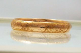 Victorian Antique A.  A.  G.  1/10 Gold Filled Fancy Engraved Hinged Bangle Bracelet