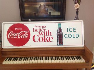 Large Vintage 1960s Coca Cola Soda Pop Gas Station 54 " Metal Sign