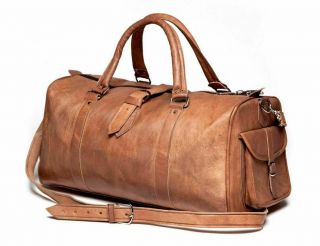 Leather Bag Vintage Travel Duffle Overnight Duffel Weekend Gym Luggage Brown