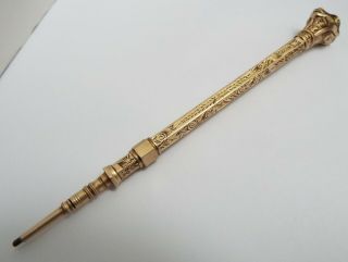 English Antique C.  1880 Solid 9ct Gold Slide Action Pencil