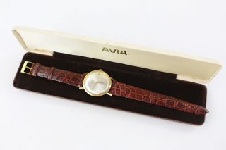 Vintage Gents Avia Gold Tone Wristwatch Hand - Wind Box