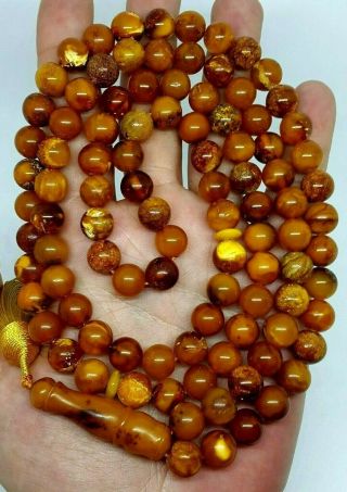 Antique Natural Baltic Amber Islamic 99 Prayer Beads Rosary Butterschotch 46,  52g