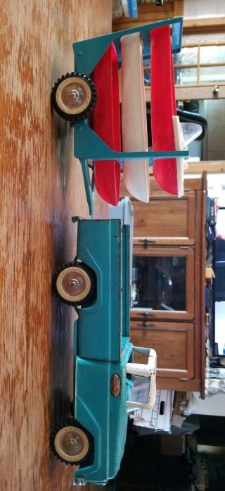 Vintage Tonka Toys 14 " Blue Pickup Truck And 3 Boat Service Trailer With Boats.