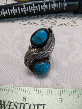 Huge Vintage Native American Navajo Turquoise Sterling Silver Ring 14.  8g Sz.  9