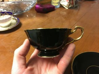 Paragon Cabbage Rose on Gold Black Tea Cup and Saucer Stunning Extremely Rare 5