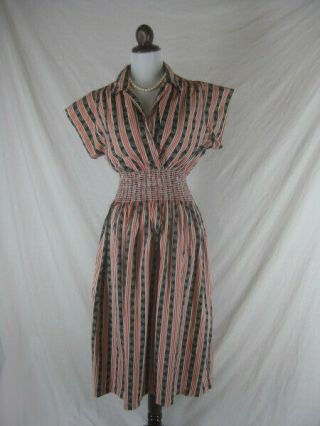 Vtg 40s 50s Edna Wink Womens Vintage Red Black Cotton Patio Dress