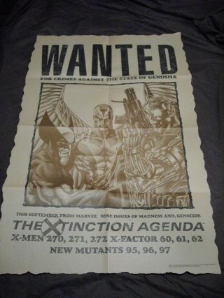 Vintage 1990 Sdcc Marvel Comics Wanted Xtinction Agenda Poster Xmen Xfactor Rare