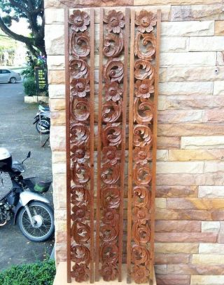 Vintage Asian Teak Wood Carved Thai Design Wall Hang Art Home Decor