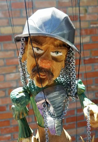 Vtg Wood Metal Soldier Marionette Shield Morning Star Chainmail Italy Germany?