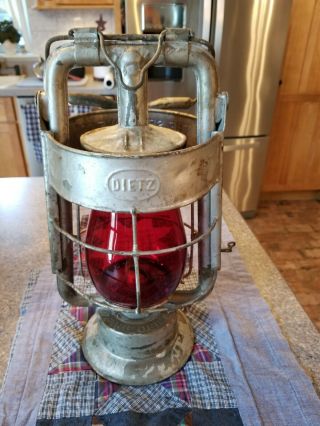 Vintage Red Dietz Fire Dept Oil Lantern Antique Seagrave Columbus 1928 Old