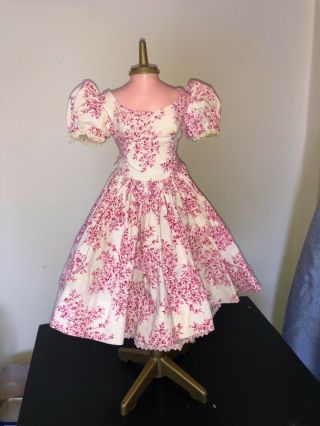 1955 Madame Alexander 20 " Cissy Dark Pink Floral Toile Dress Rare Sleeves Slip