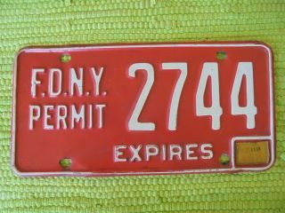 Vintage Fdny Permit License Plate York Fire Dept Ny Tag 2744
