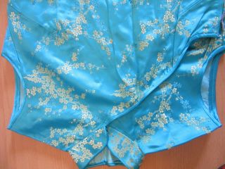 Vintage handmade Chinese Silk Cheongsam Blue & Gold Dress with Dogwood flowers 2