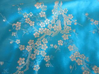 Vintage handmade Chinese Silk Cheongsam Blue & Gold Dress with Dogwood flowers 4