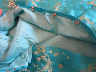 Vintage handmade Chinese Silk Cheongsam Blue & Gold Dress with Dogwood flowers 8