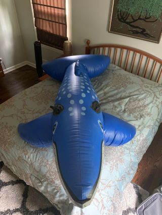 Inflatable Intex 1986 Vintage Large 96” Blue Whale Ride on Pool Toy 2