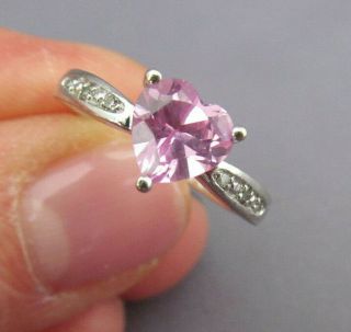 Vintage Hds 10k White Gold Solitaire Pink Sapphire Heart Shape Diamond Ring