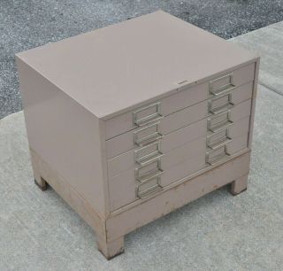 Vtg Steelmaster Dual Handle 5 Drawer Flat File Storage Cabinet W/ Base Legs