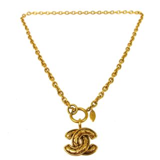 Authentic Chanel Vintage Cc Logos Gold Chain Pendant Necklace France Ak33243c