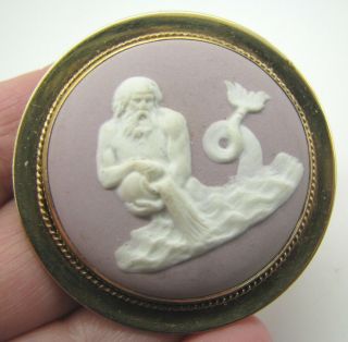 WEDGWOOD Jasperware 12K GF Brooch/Pin/Pendant ZODIAC AQUARIUS Water Bearer VTG 2