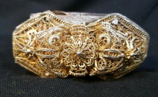 Antique Ottoman Belt Turkish Silver & Gold Filigree Ornate Buckle Fantasy Style