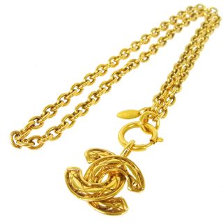 Authentic Chanel Vintage Cc Logos Gold Chain Pendant Necklace France Bt14231h