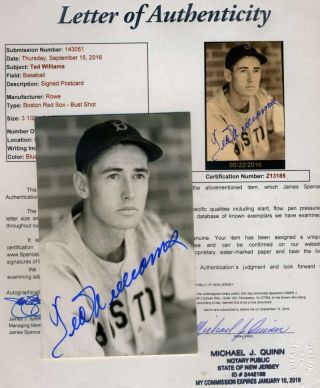 Ted Williams Vintage Boston Postcard Jsa Signed Authentic Autograph