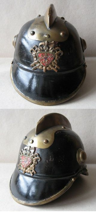 Antique Czechoslovak Leather Fireman Helmet / 1920s
