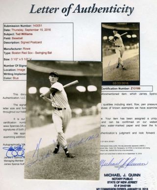 Ted Williams Vintage Red Sox Postcard Jsa Signed Authentic Autograph
