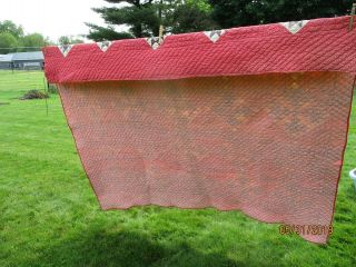 VTG hand pieced quilt red & white Bear Claw 74 