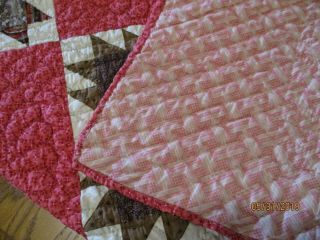 VTG hand pieced quilt red & white Bear Claw 74 