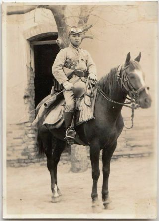 B62 Central China Exp.  Japan Army Photo Armed Horseback Soldier Dongchang Censor