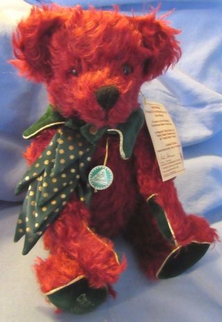 Vintage 15 " Hermann German Rare Le Red Mohair Teddy Bear Metal Button Tag Xmas