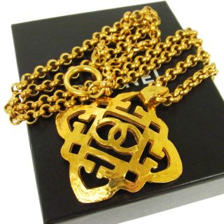 Authentic Chanel Vintage Cc Logos Gold Chain Pendant Necklace France V00214