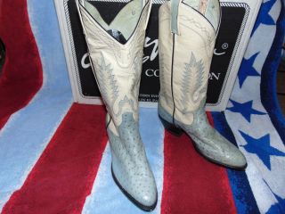 Nib Vintage Larry Mahan Womens Western Boots Full Quill Ostrich Sz.  6 B Gray Blu