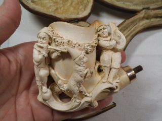 Antique German Meerschaum Figural Pipe - Minstrel Players w/Dancing Dog - Fitted Box 2