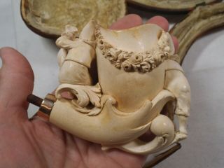 Antique German Meerschaum Figural Pipe - Minstrel Players w/Dancing Dog - Fitted Box 4