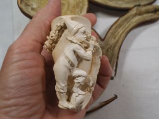 Antique German Meerschaum Figural Pipe - Minstrel Players w/Dancing Dog - Fitted Box 6