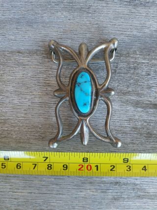 Vintage Navajo Sterling Silver Turquoise Belt Buckle Sandcast Signed WS 8