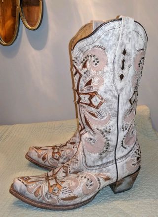 Vintage Corral Ladies Laser Cut Cowboy Western Boots 11 M Ab084 Snip Toe