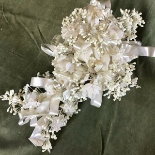 For Susanna 7383vintage White Silk Flowers With Sequins & Wax Bud Bridal Bouquet