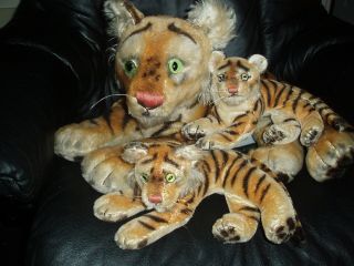 Steiff Rare Vintage Large Bengal Tiger (over 2ft Long) With Cubs