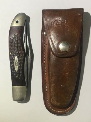 VINTAGE CASE XX 6265 SAB 9 Dot 1971 FOLDING KNIFE - 2 BLADES - WITH SHEATH 2