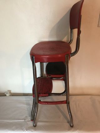 Vintage Cosco Step Stool Chair Fold Out Red Chrome Metal Industrial 4