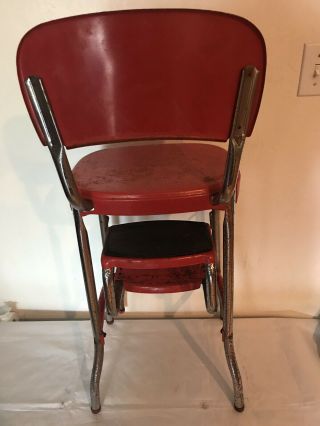 Vintage Cosco Step Stool Chair Fold Out Red Chrome Metal Industrial 7